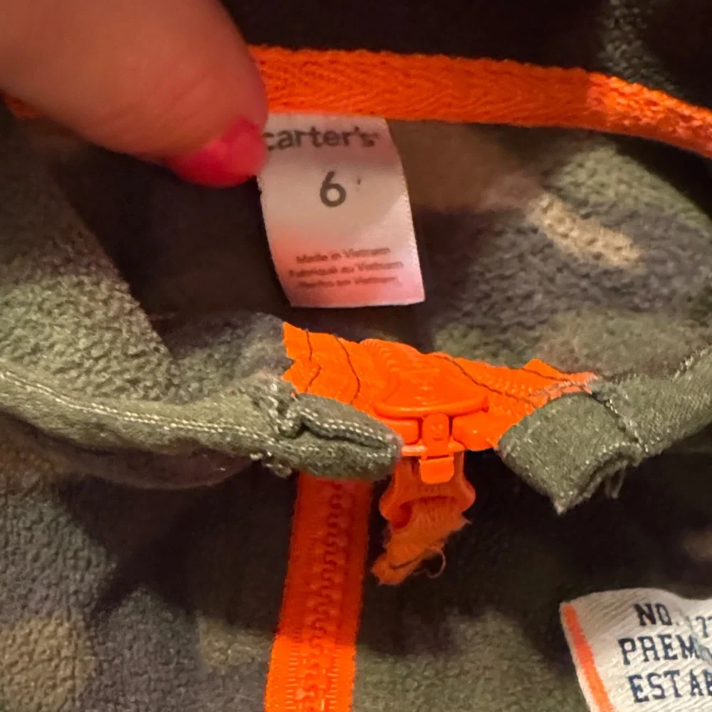 Carter's Green Camouflage Fleece Jacket with Orange Zipper